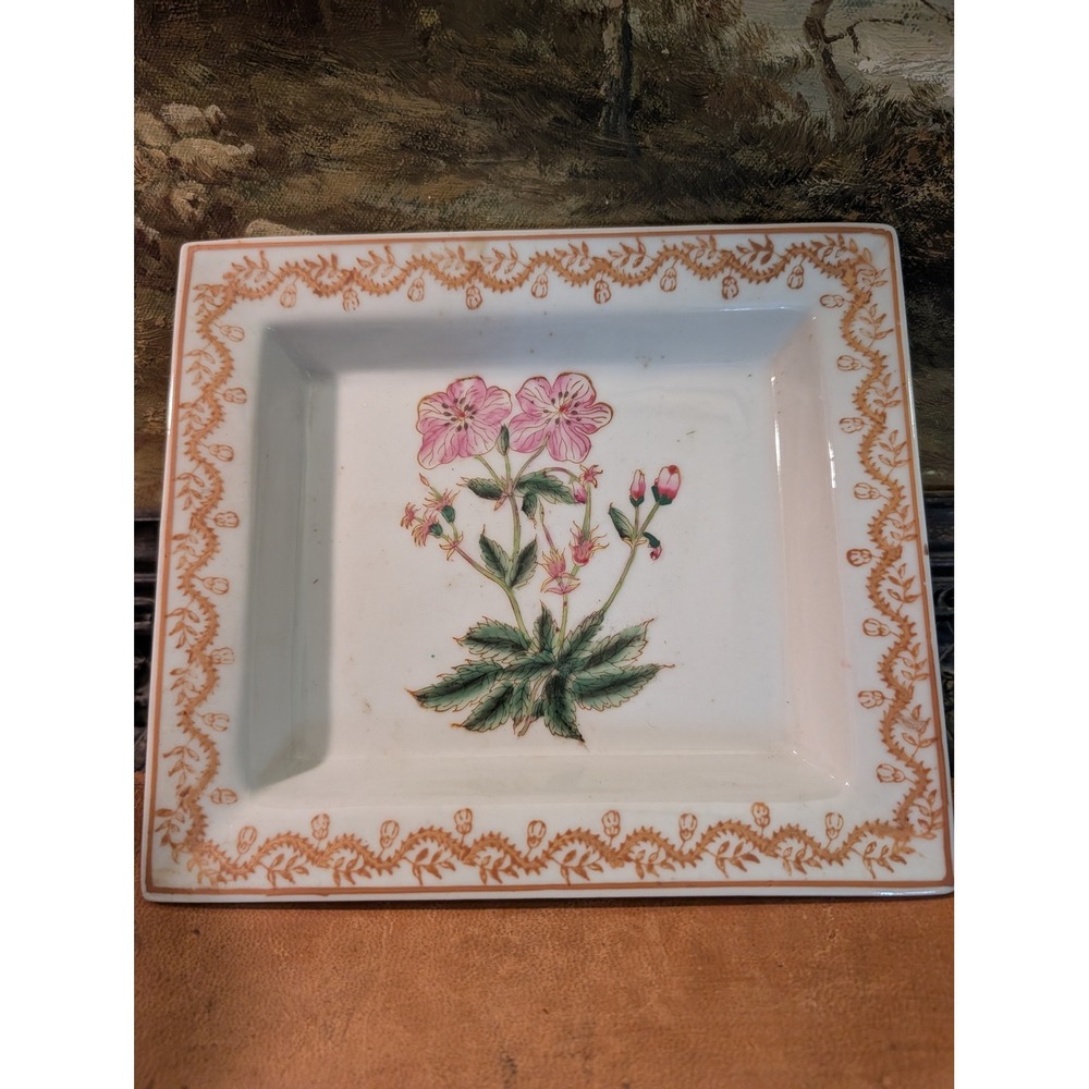 Tozai Home Botanical Geranium Porcelain Decorative Tray Trinket Dish 7x8